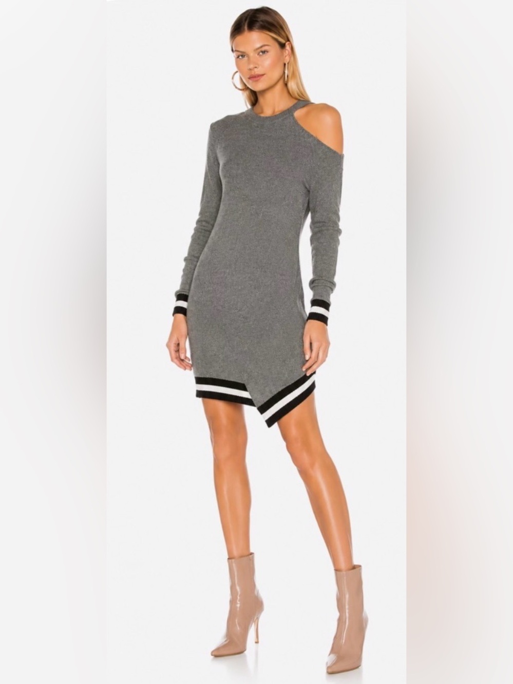 Pam & Gela Cashmere Wool Knit Mini Sweater Dress Size S Gray Women’s Y2K Cozy